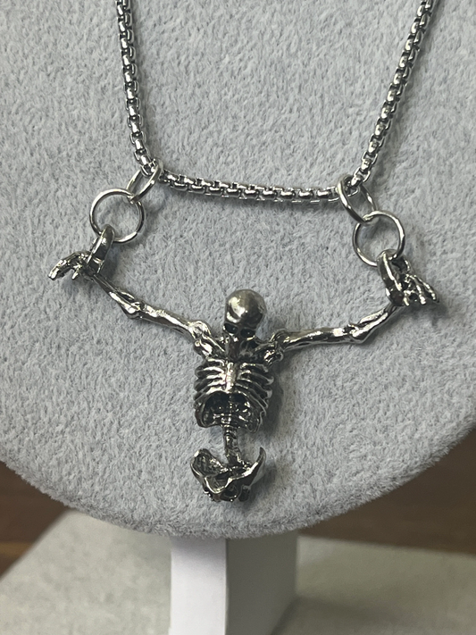 Half Skeleton Prisoner Shackled Pendant Necklace, Alloy, Pirates, Dead Man, Hanging, HandMade, Caribbean Pirate Captive, Fantasy (#15)