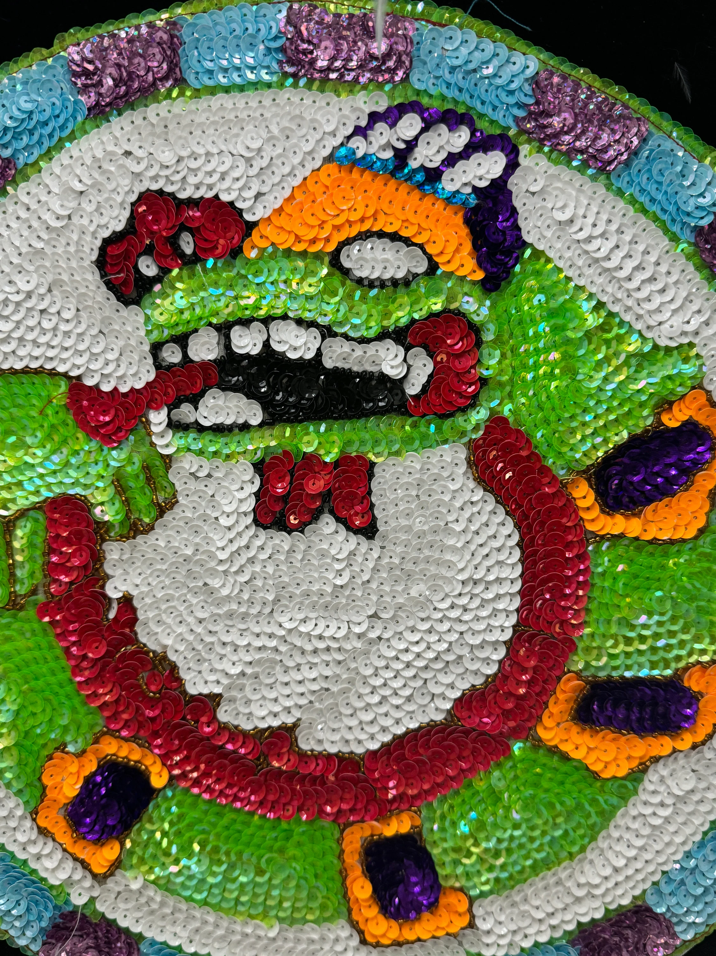 Chimalli Quetzalcoatl Azteca Danza Shield, Embroidered, Sequins, Kukulkan Mayan Plumed Serpent, Feathered Serpent Pow Wow, Mitotoliztli 20"