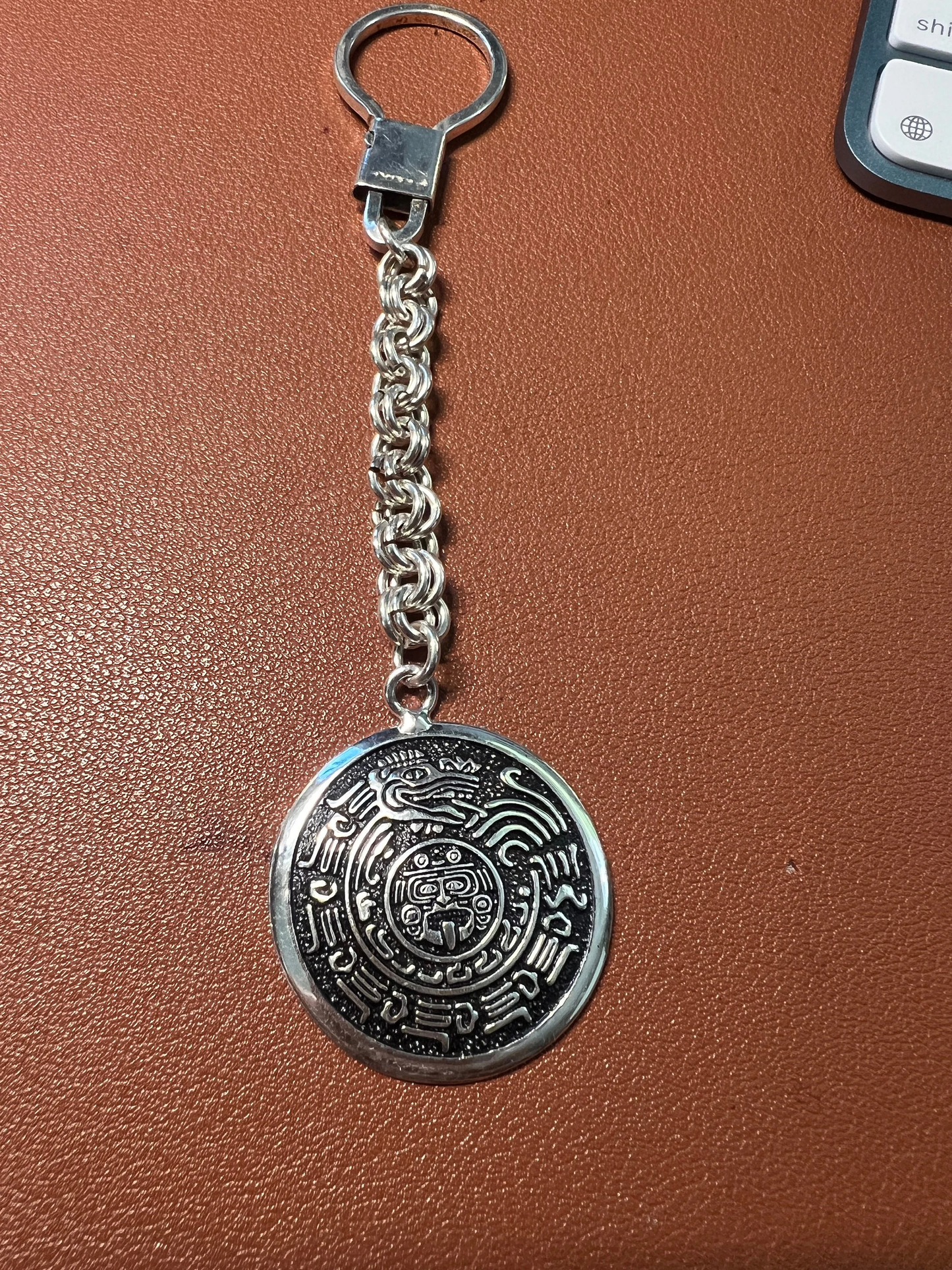 Quetzalcoatl Tonatiuh Aztec Calendar Key Chain, Silver Tone, Azteca, Mayan, Kukulkan, Mexican handmade from Mexico (#8)