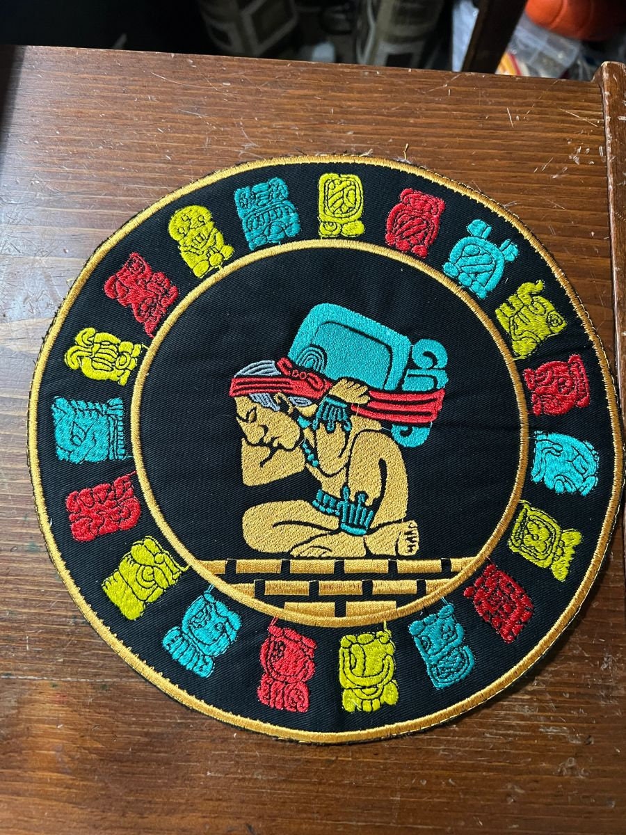 Large Mayan Calendar Back Patch, 9.5in. Color Iron on patches, Maya, Mexican, Mexico, Yucatan (d6)