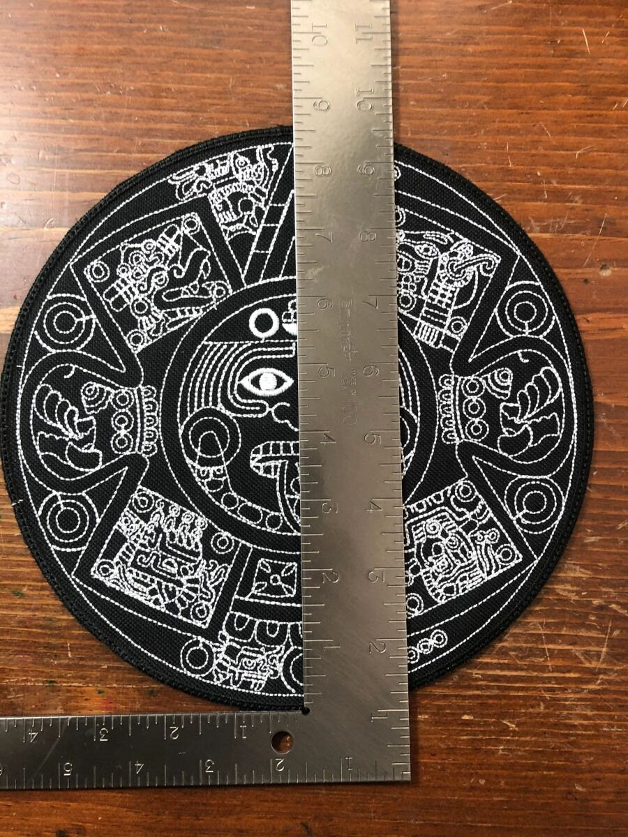 Large 8.5" Aztec Calendar Black and White Iron On patch patches Mexico Azteca Calelndario Embroidered Patch