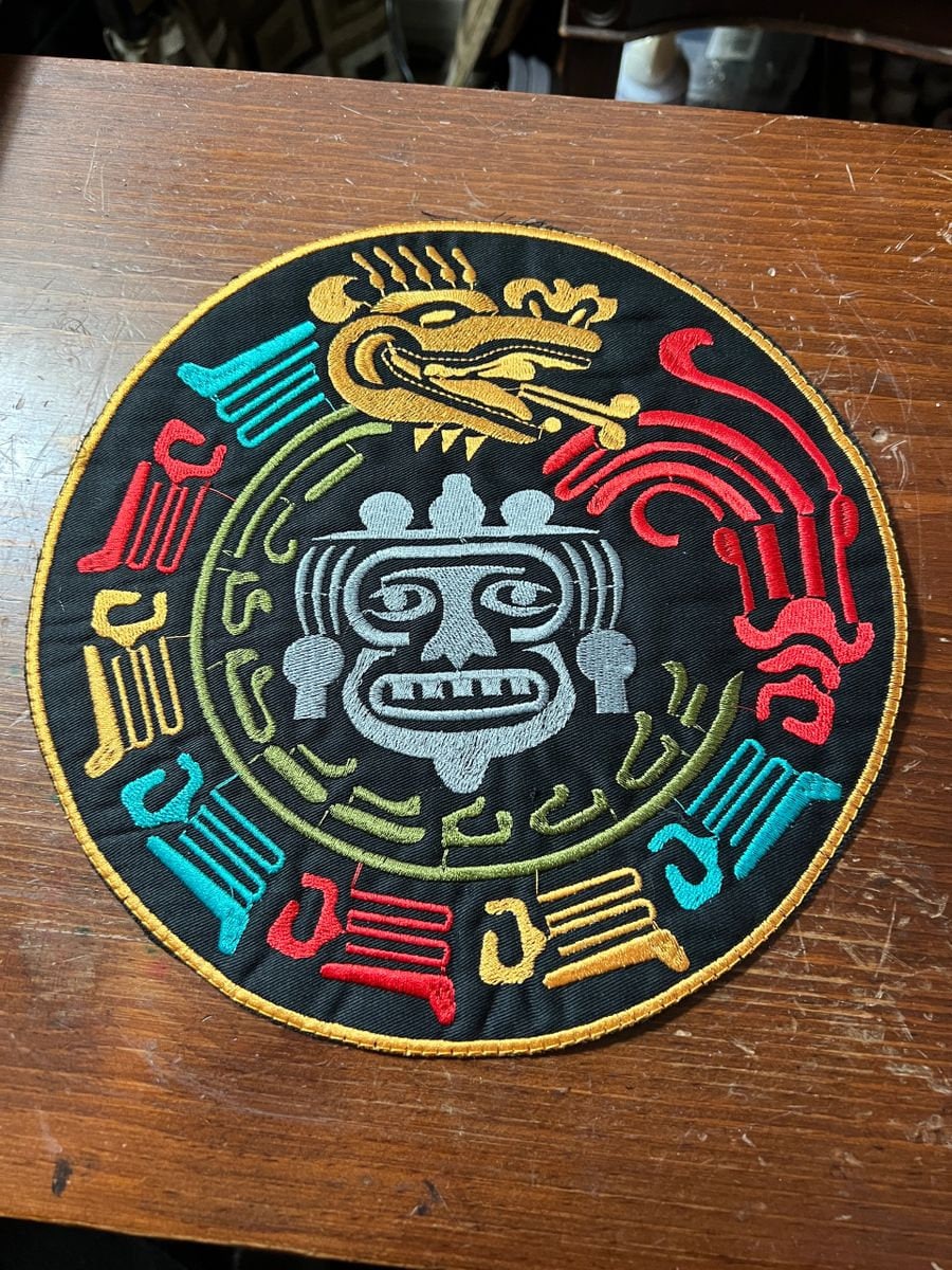 Large Colored Tonatiuh Quetzalcoatl Patch, 9.5", Aztec Calendar, Mexica, Patches (#8)