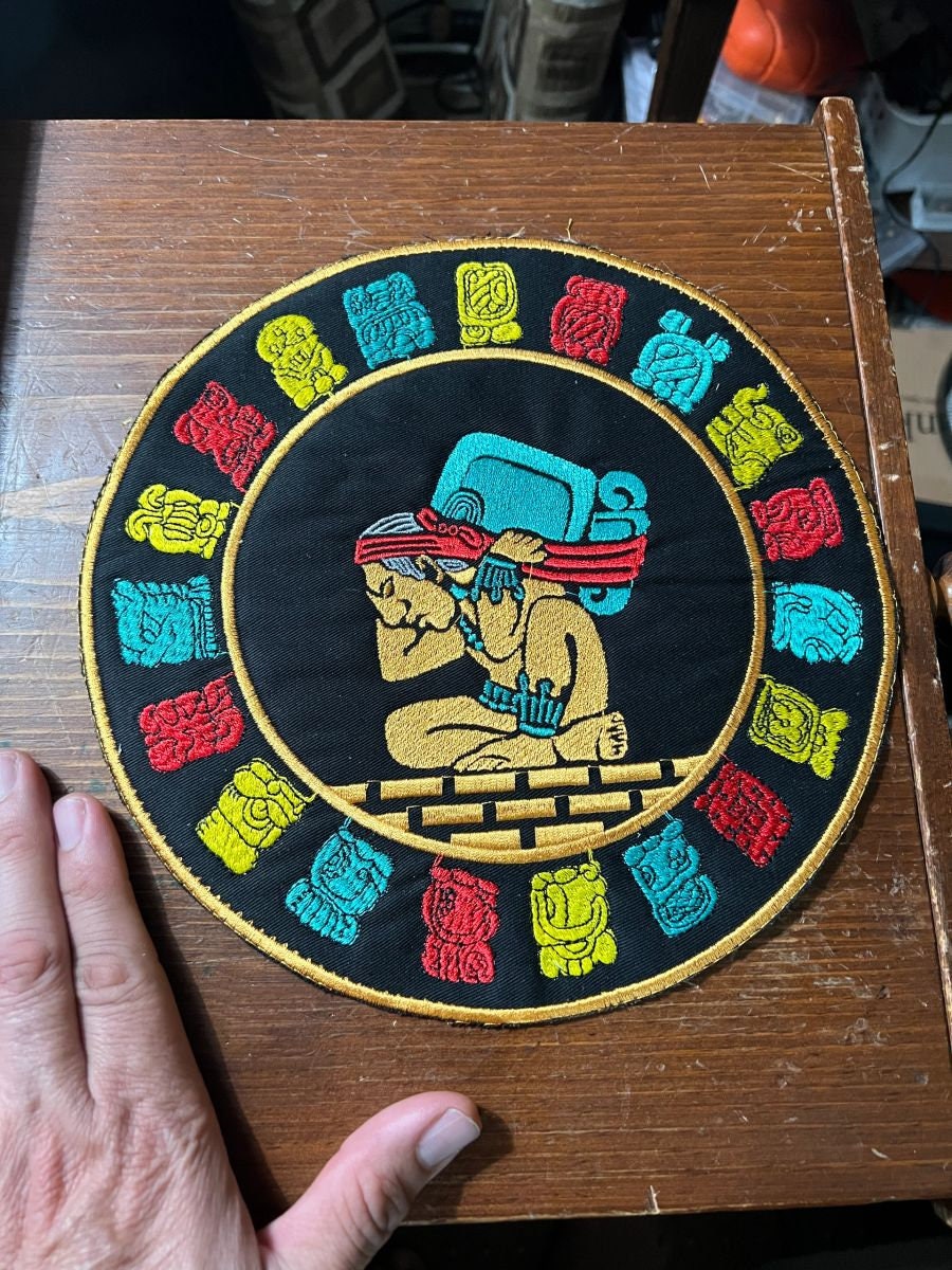 Large Mayan Calendar Back Patch, 9.5in. Color Iron on patches, Maya, Mexican, Mexico, Yucatan (d6)