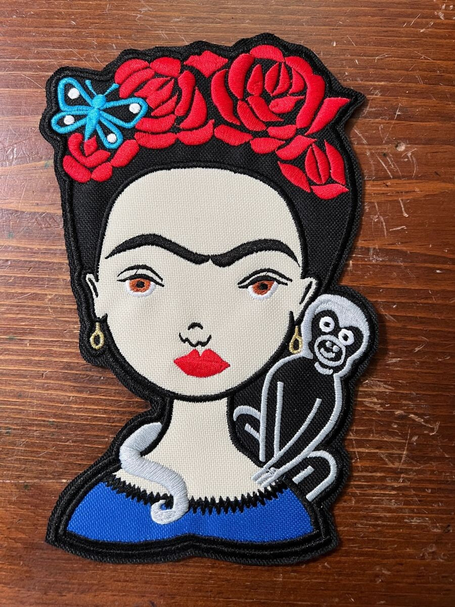 Frida Revolutionary Patch, iron on patches, monkey, butterfly, color, from Mexico