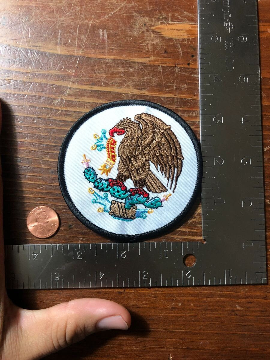 Mexica Patch Eagle Atl Tlachinolli Tenochtitlan Round 3.5" Patches, Aztec, Azteca, Mexico, Eagle atl-tlachinolli, iron-on, rare