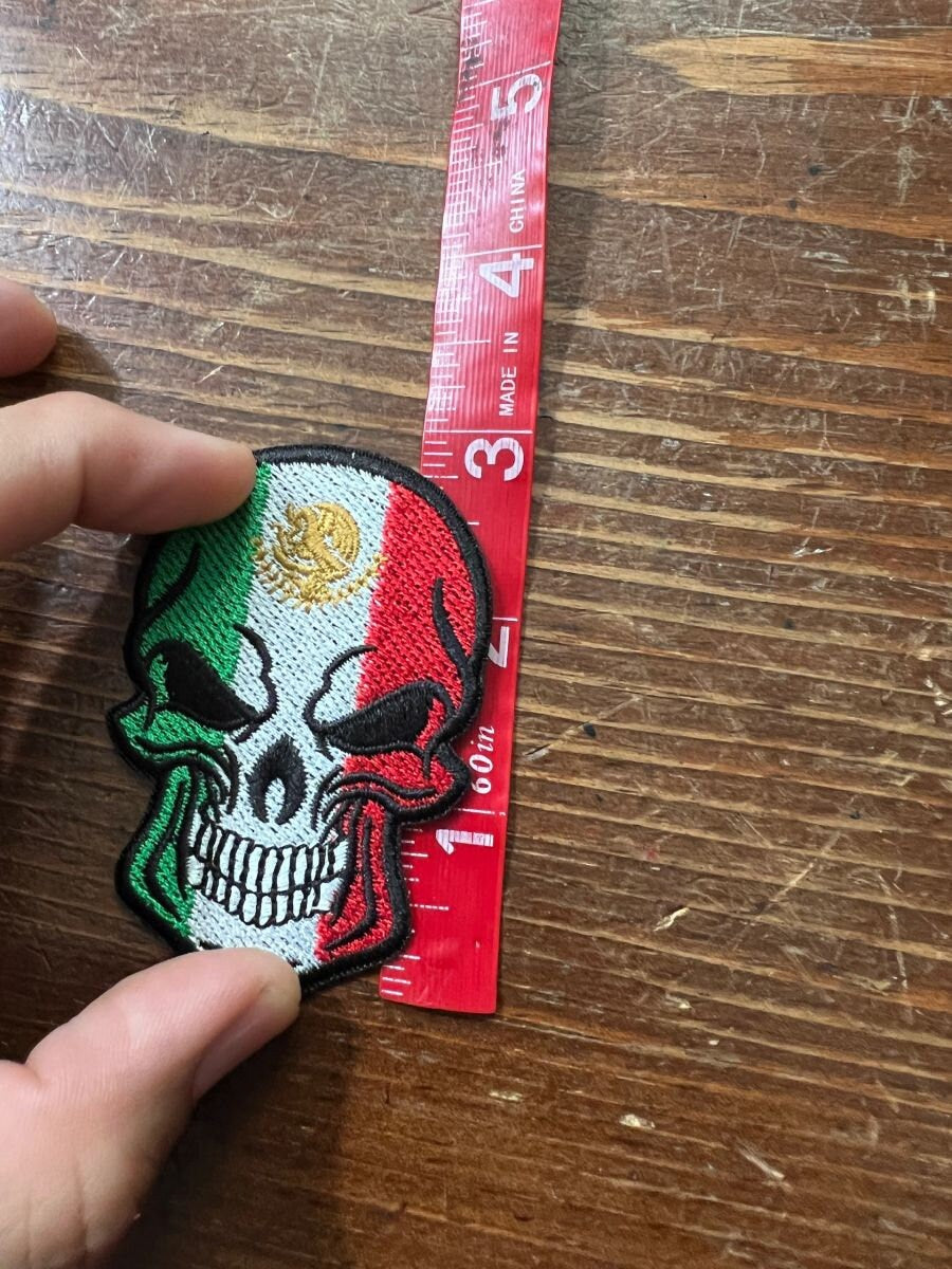 Mexican Flag Skull Patch, Mexico, Iron-On patches, 3" from Mexico (d1)