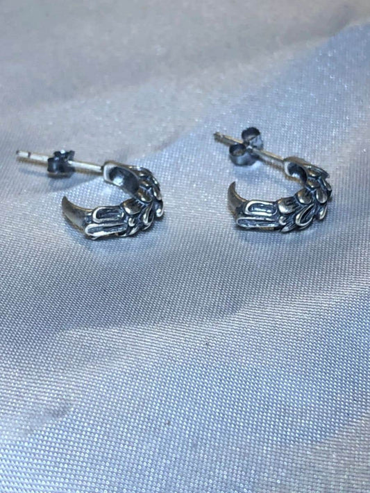 Sterling Silver Pair of Aztec Eagle Claws Half Hoop Stud Post Earrings claw ear rings (1a)