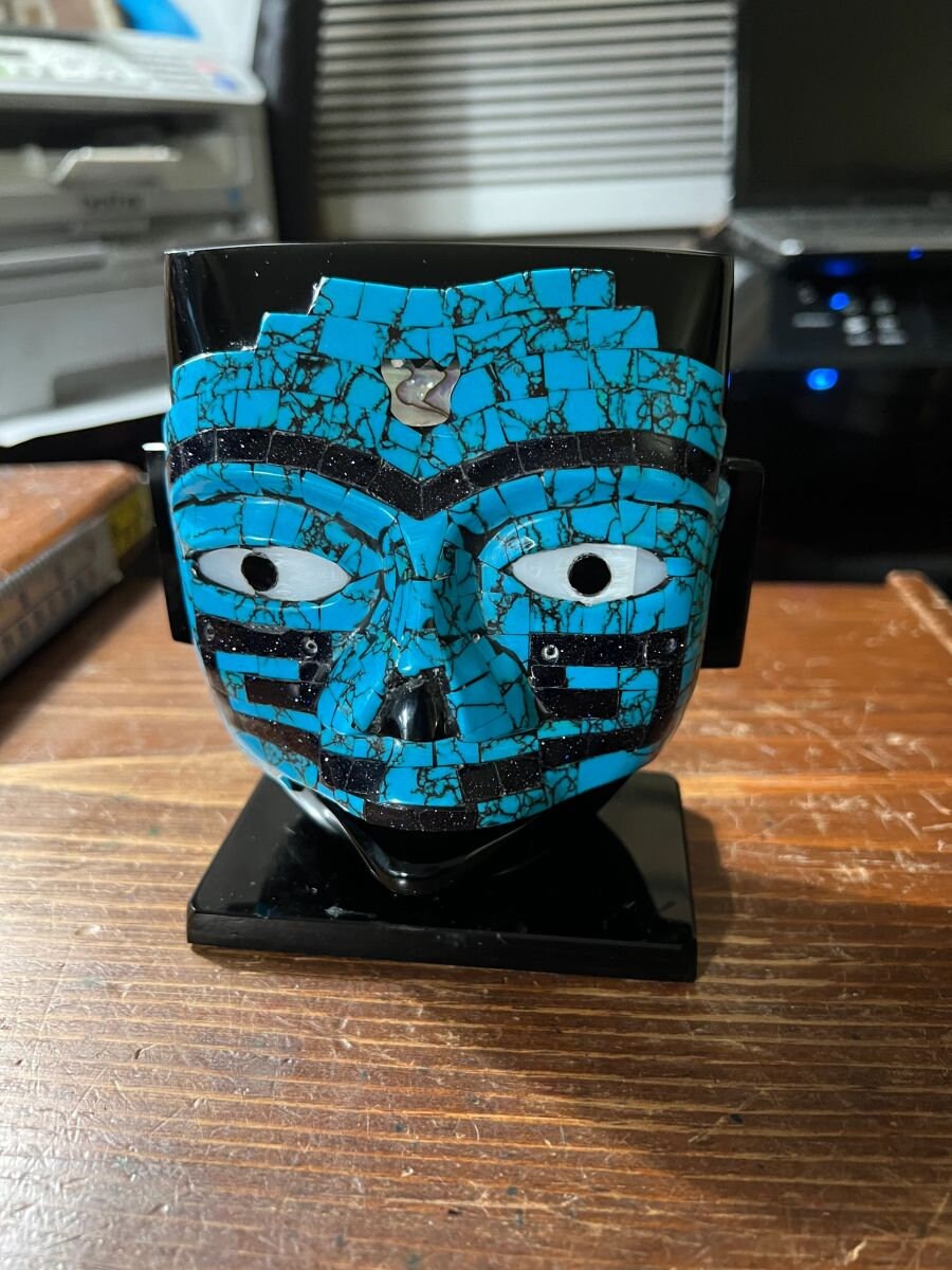 Aztec Death Mask, Obsidian, Turquoise, Mother of Pearl, Rare, Mexico