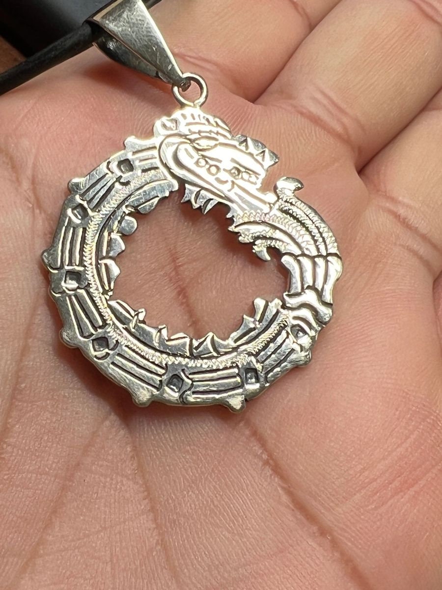 Large Quetzalcoatl sign of Venus, Sun, knowledge, Sterling Silver Pendant 925, 10.85 grams, Kukulkan Serpent pendants, Aztec, Mayan #2