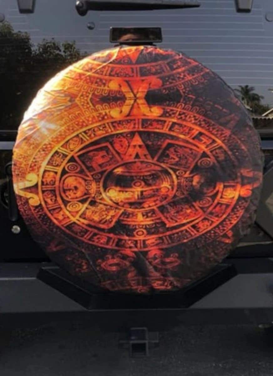 Aztec Calendar Tonatiuh Spare Tire Cover Wheel Tire Cover for Jeep Spare or Trailer RV SUV Truck for Diameter 31"- 33" and up to 12.5" wide