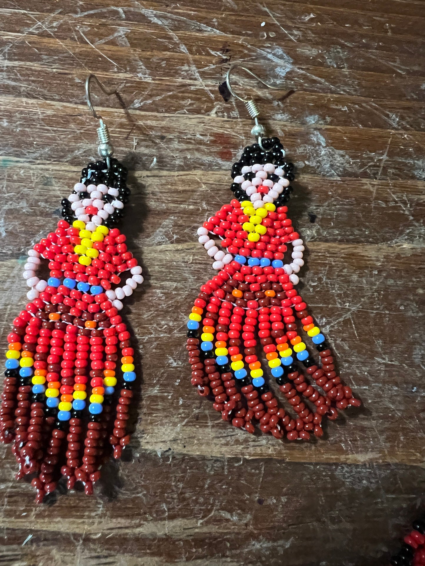 Beautiful Detailed Beaded Necklace and Earrings of Mexican Woman, Girl, Frida, Mexicana, Chicana, from Mexico