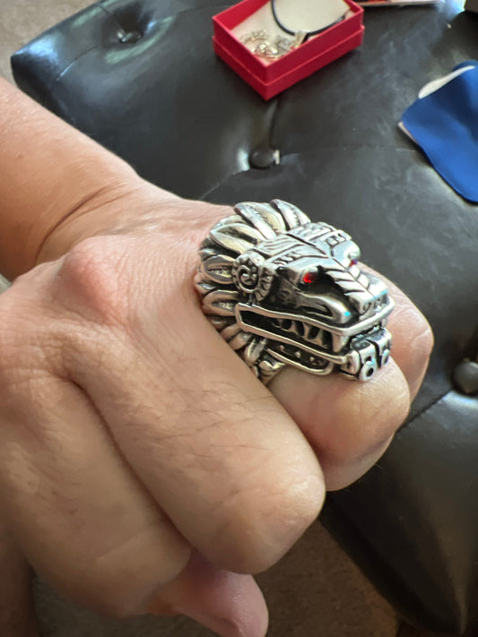 Massive Quetzalcoatl Aztec Serpent Ring, Kukulkan Mayan Serpent Ring, 925, Sterling Silver (#6)