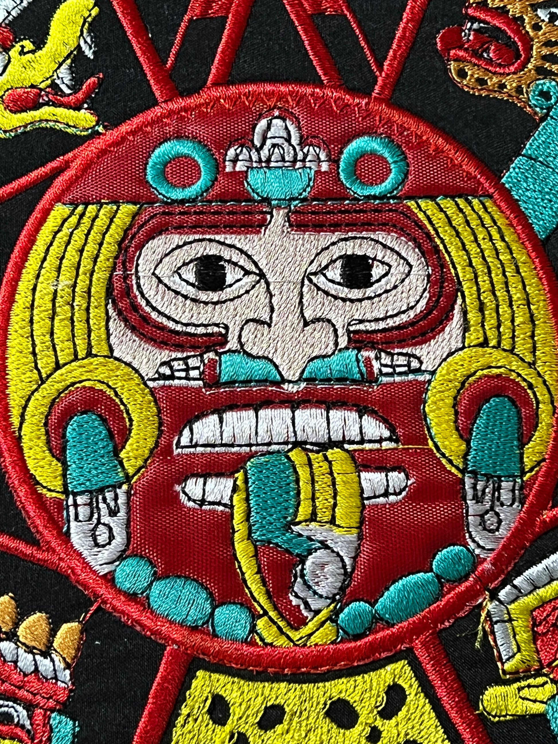 Large Back Patch color Aztec Calendar with Tonatiuh Sun God, 11", Patches, Iron-on, from Mexico (#7)