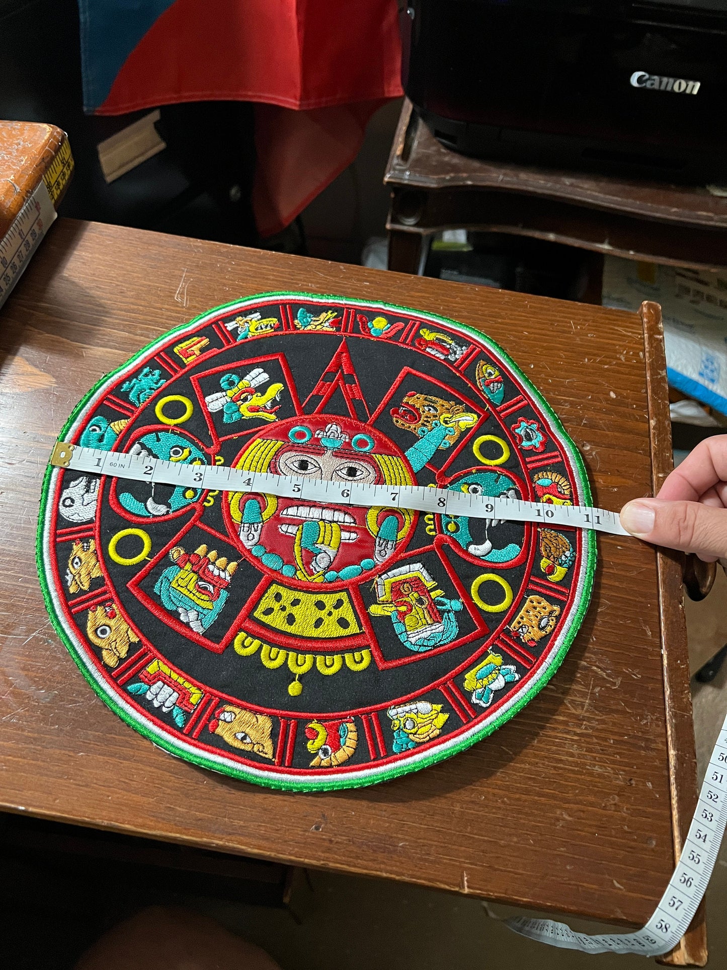 Large Back Patch color Aztec Calendar with Tonatiuh Sun God, 11", Patches, Iron-on, from Mexico (#7)