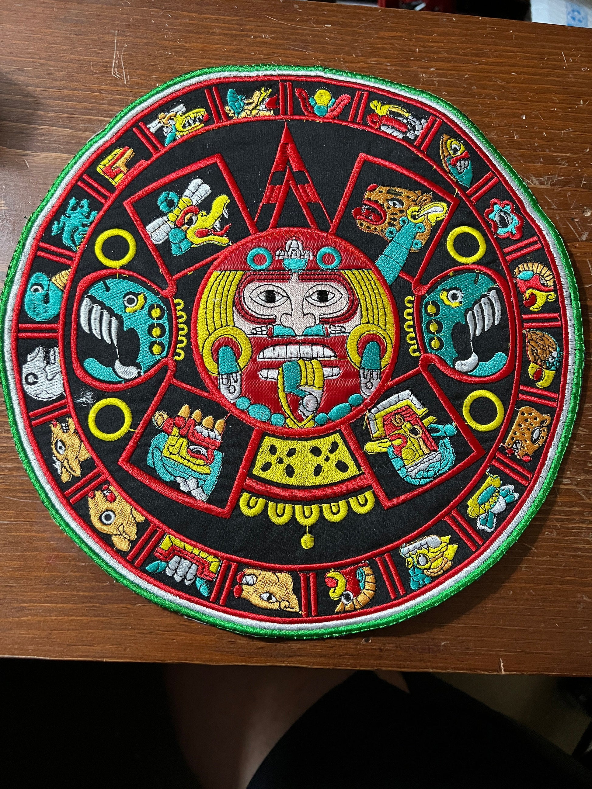 Large Back Patch color Aztec Calendar with Tonatiuh Sun God, 11", Patches, Iron-on, from Mexico (#7)