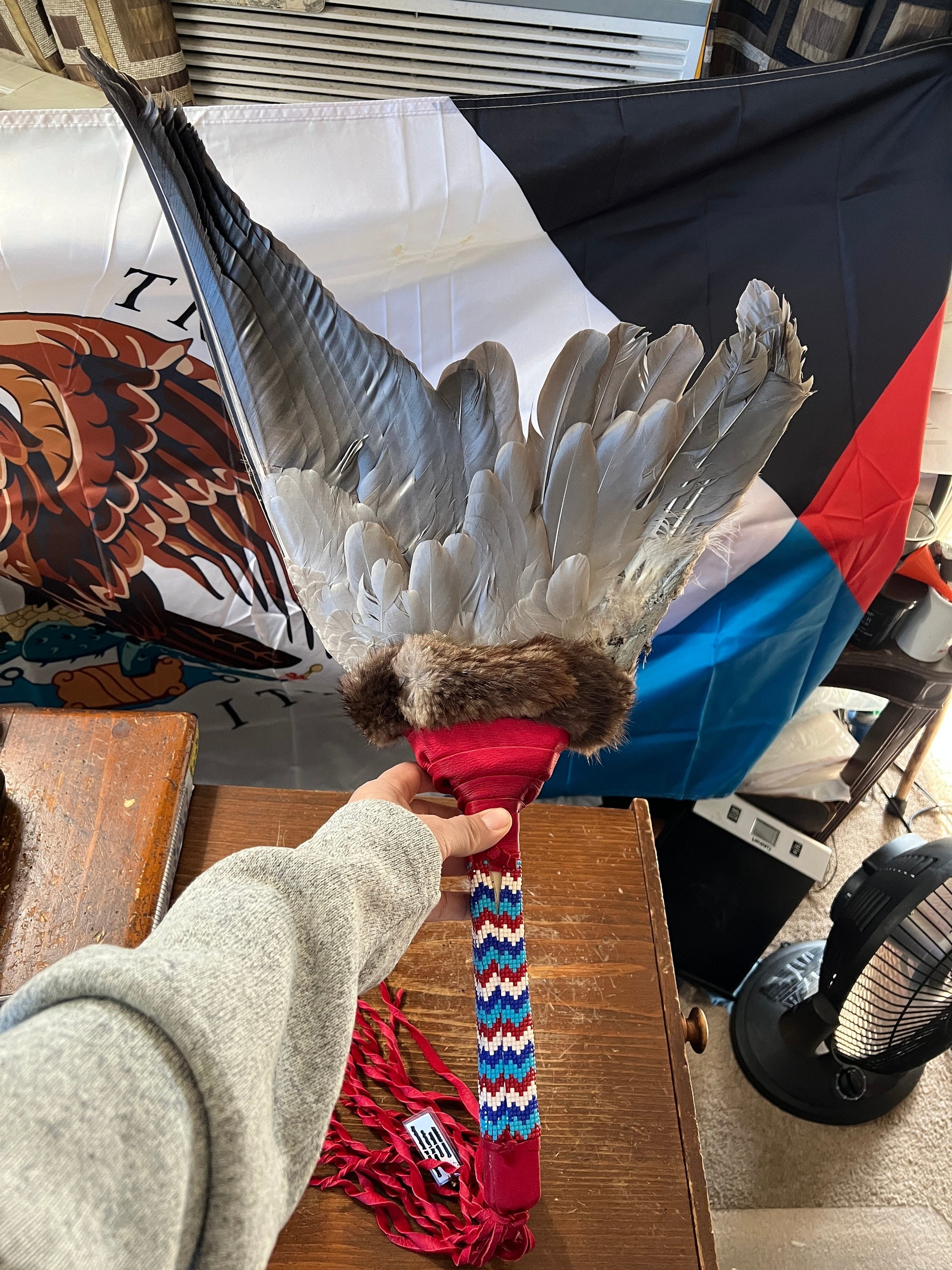 Creek Indian Feather Smudge, Prayer, Sacred Fan, 28", Native American, Certificate of Authenticity By LaNeAyo Census 36597