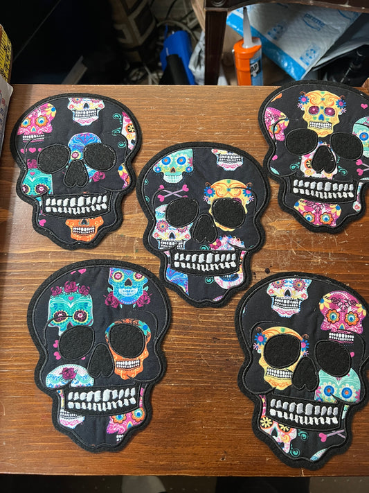 Medium Size (6") Day of the Dead, dia de muertos, sugar skull Fabric patches, patch, iron or sew on