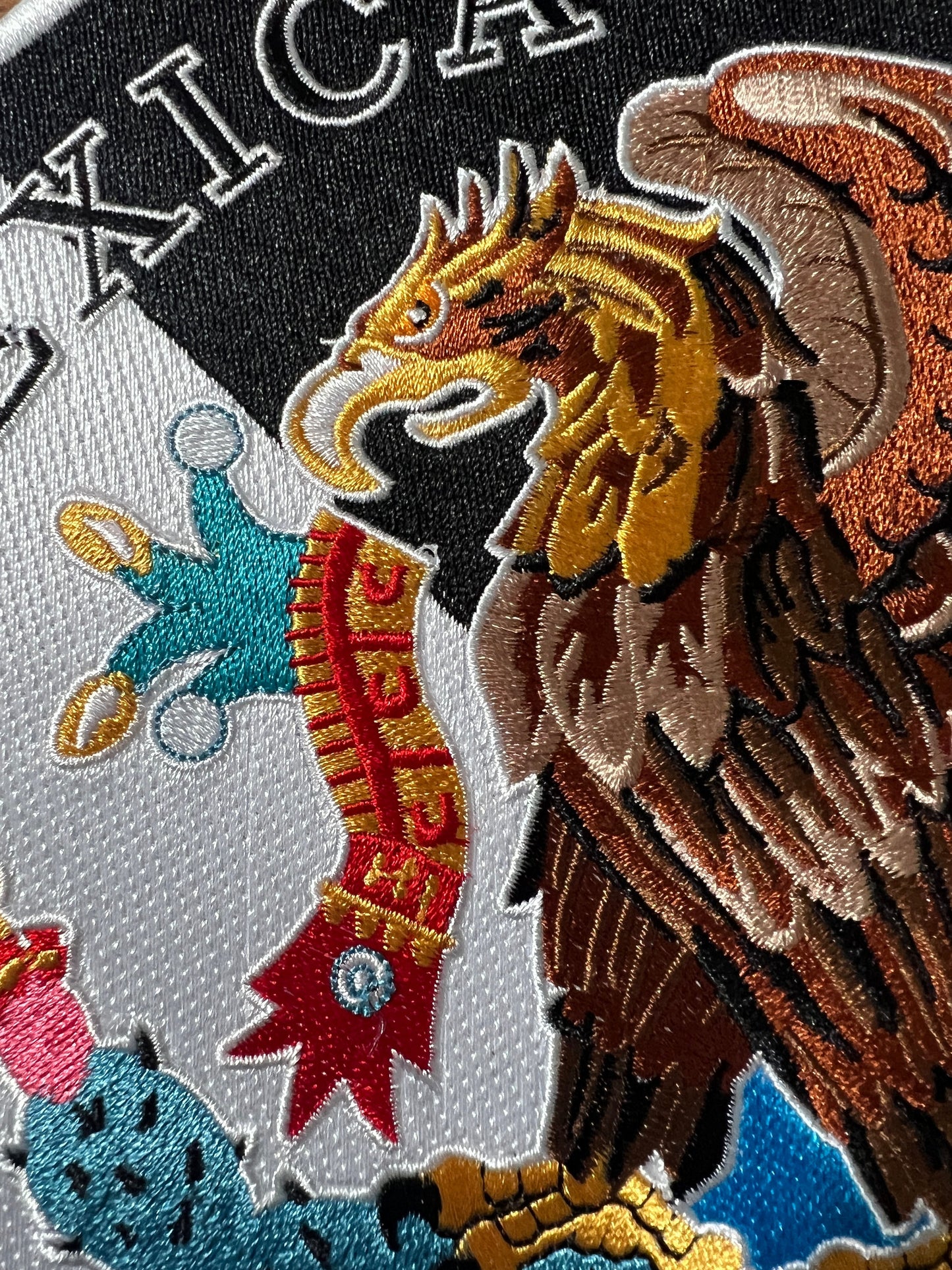 Large Mexica Tribe Patch Tenochtitlan 9" Round Back Patches, Aztec, Azteca, Mexico, Eagle atl-tlachinolli water-fire, cardinal colors