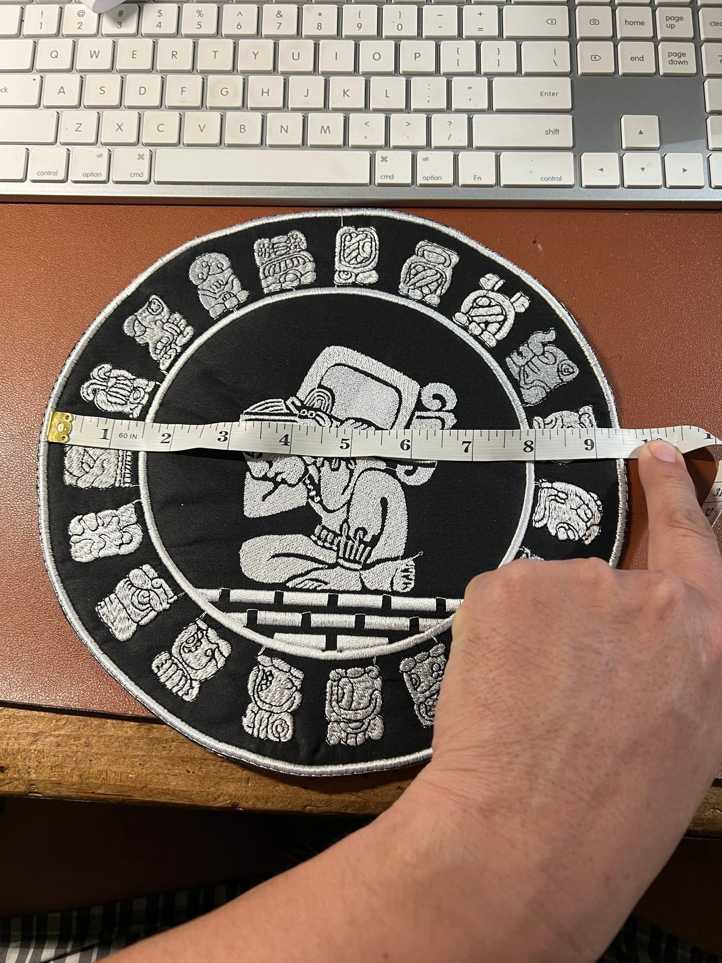 Large Mayan Calendar Back Patch, 9.5in. Silver on Black Iron on patches, Maya, Mexican, Mexico, Yucatan