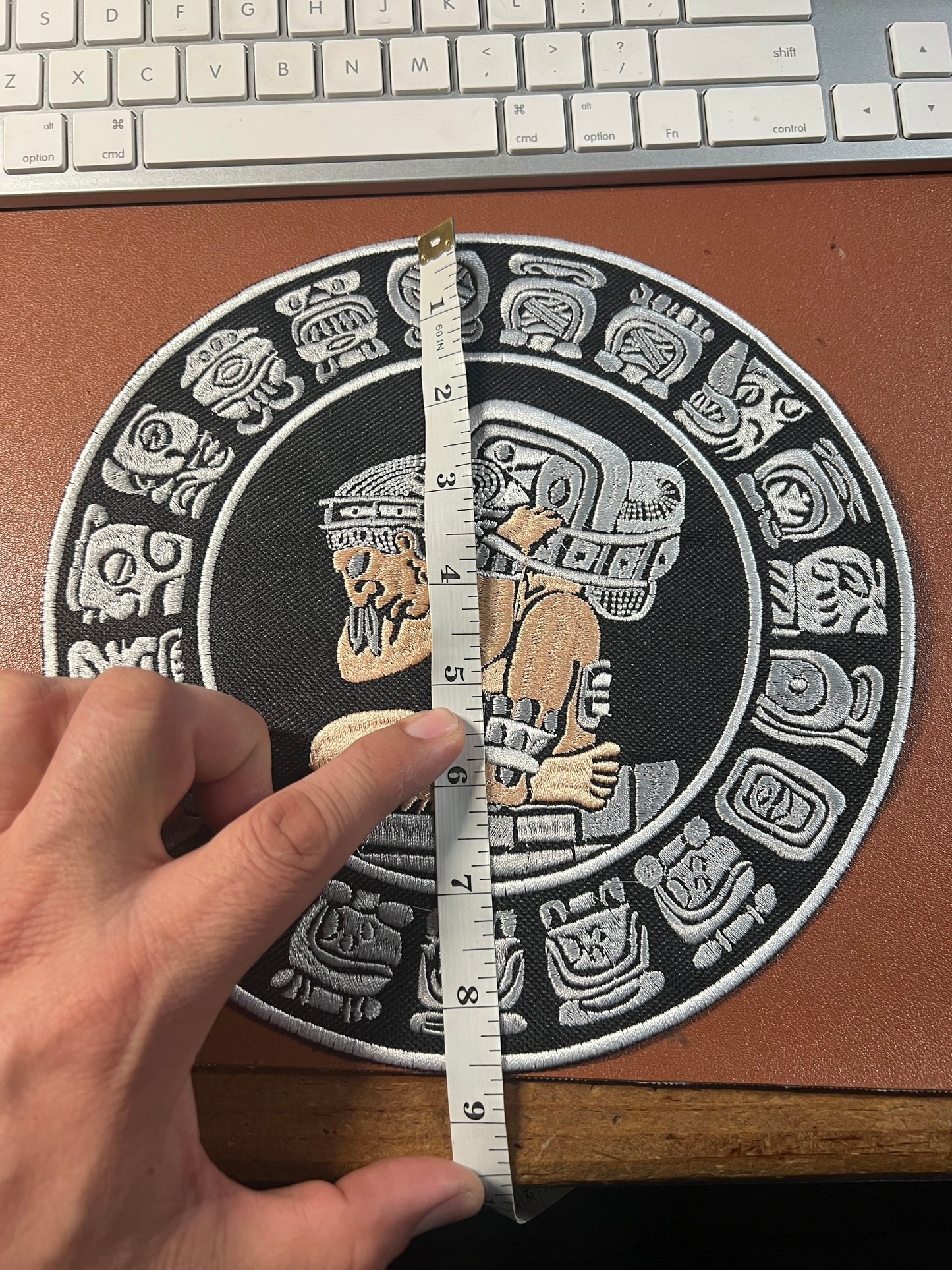 Large Mayan Calendar Back Patch, 8.5in. Silver and Copper colors on Black Iron on patches, Maya, Mexican, Mexico, Yucatan
