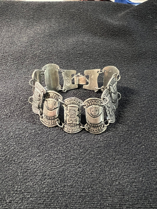 Vintage Peruvian Bracelet, 9 plus 2 panels, 900 Silver, Heavy and Chunky, Apprx. 7" from Peru (#1)