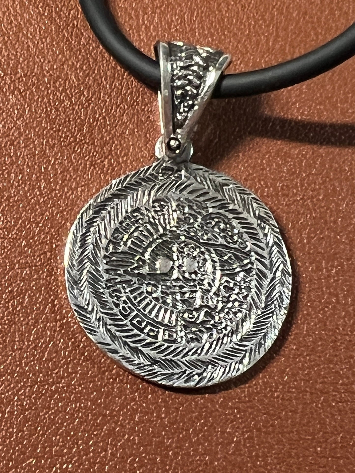 Nahui Ollin and Life and Death Sterling Silver Double Sided Pendant, Aztec God, Movement of the Sun, Made in Mexico (#10)