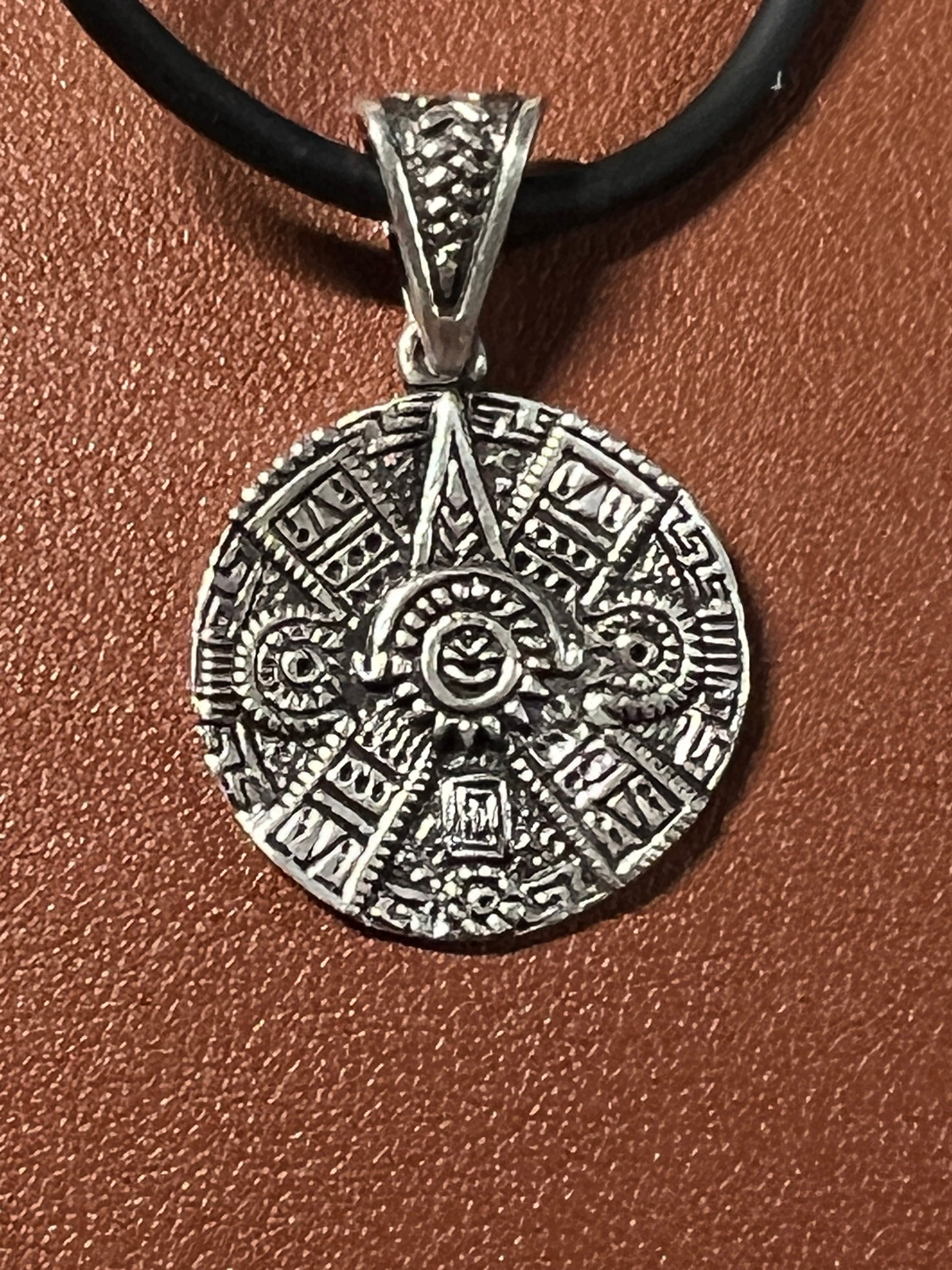 Nahui Ollin and Life and Death Sterling Silver Double Sided Pendant, Aztec God, Movement of the Sun, Made in Mexico (#10)