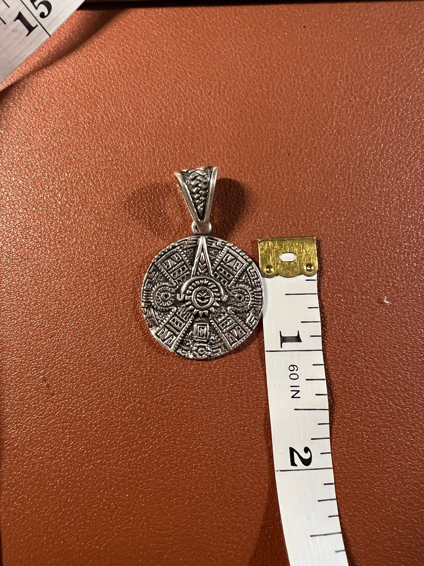 Nahui Ollin and Life and Death Sterling Silver Double Sided Pendant, Aztec God, Movement of the Sun, Made in Mexico (#10)