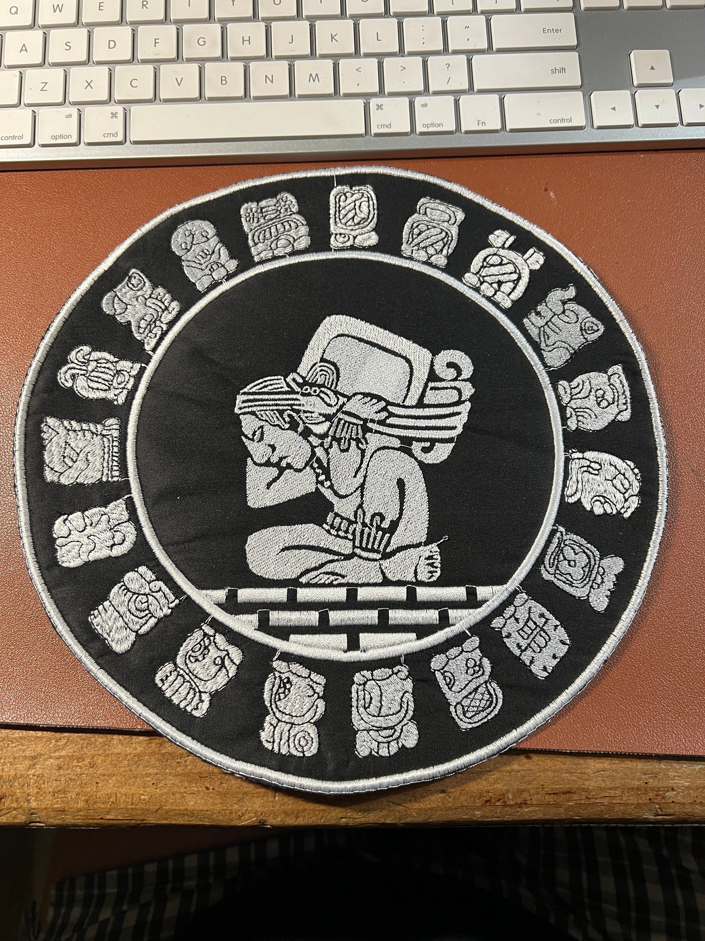 Large Mayan Calendar Back Patch, 9.5in. Silver on Black Iron on patches, Maya, Mexican, Mexico, Yucatan