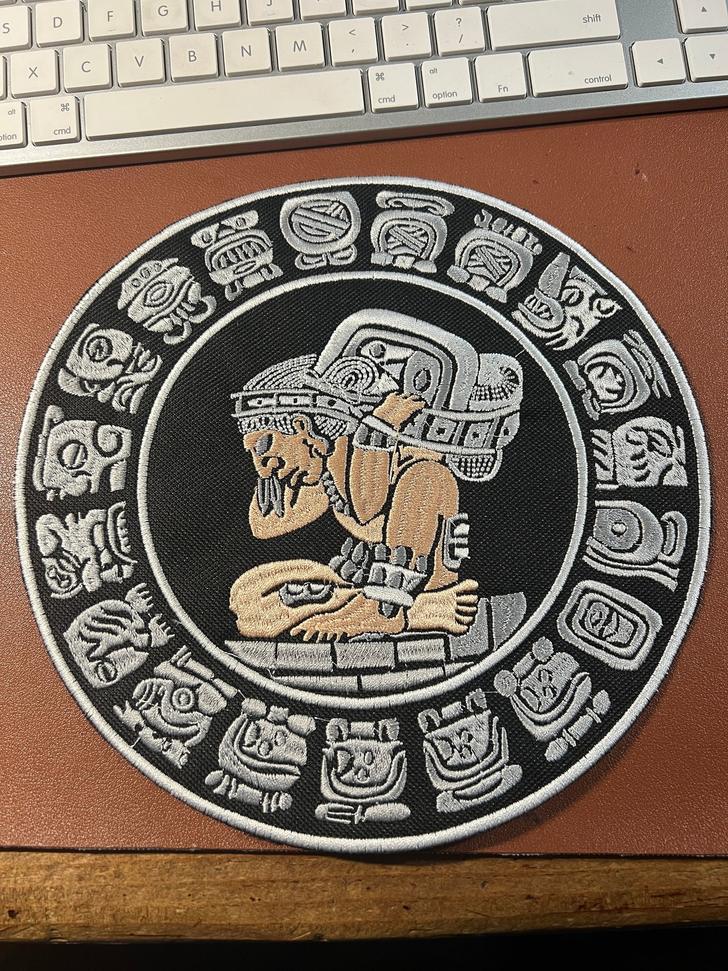 Large Mayan Calendar Back Patch, 8.5in. Silver and Copper colors on Black Iron on patches, Maya, Mexican, Mexico, Yucatan