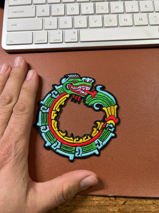 New Quetzalcoatl the Feathered Serpent Aztec God Patch, Cutout, Mexica, 4", for iron on patches (#6)