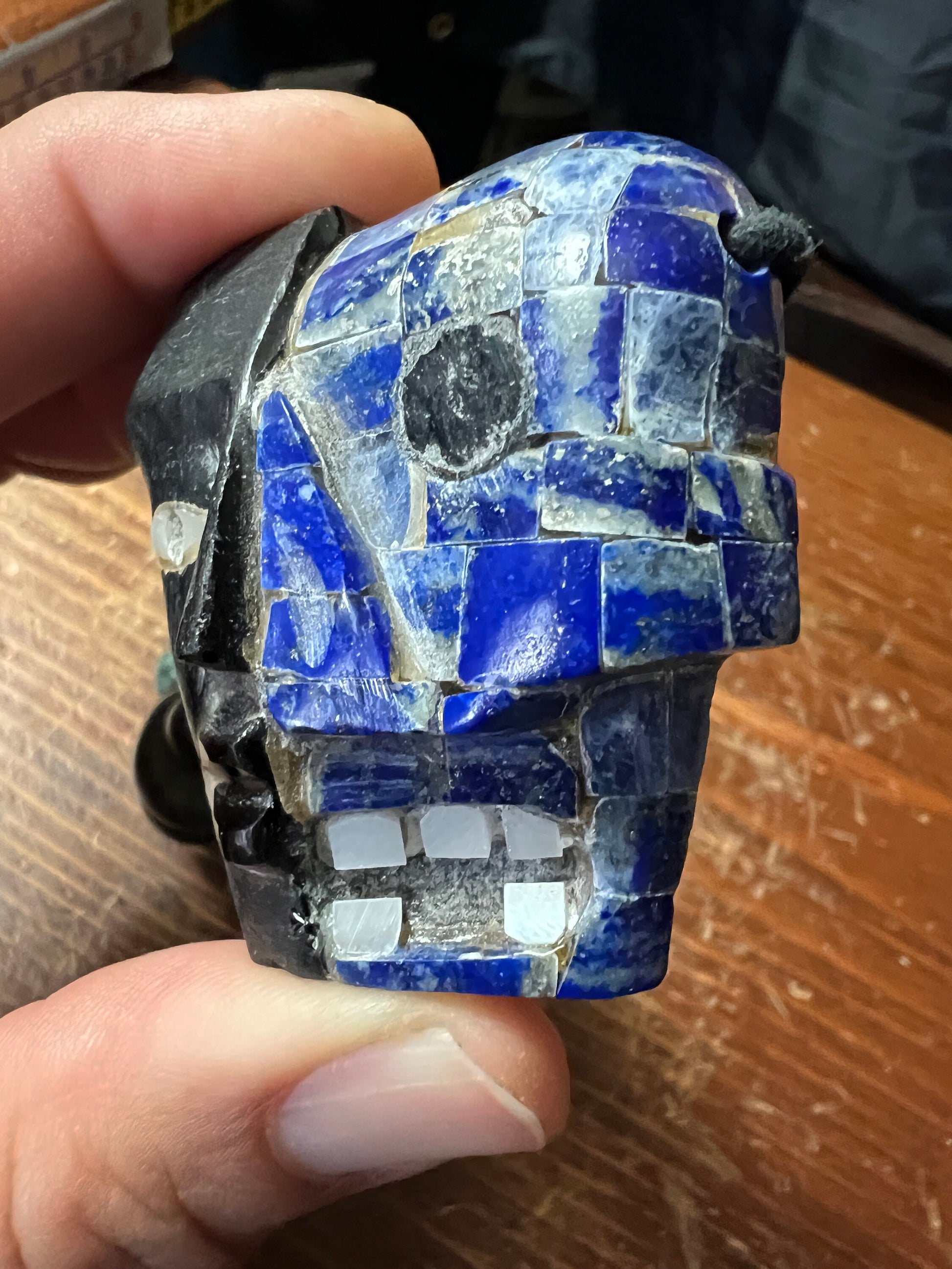 Mayan Death Mask Obsidian Lapis Lazuli Jade Necklace, Large and Heavy, Hand Made (#10)