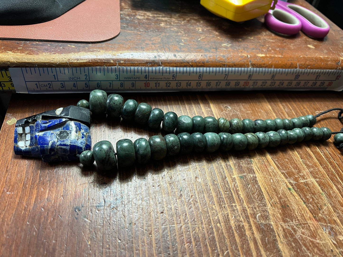 Mayan Death Mask Obsidian Lapis Lazuli Jade Necklace, Large and Heavy, Hand Made (#10)