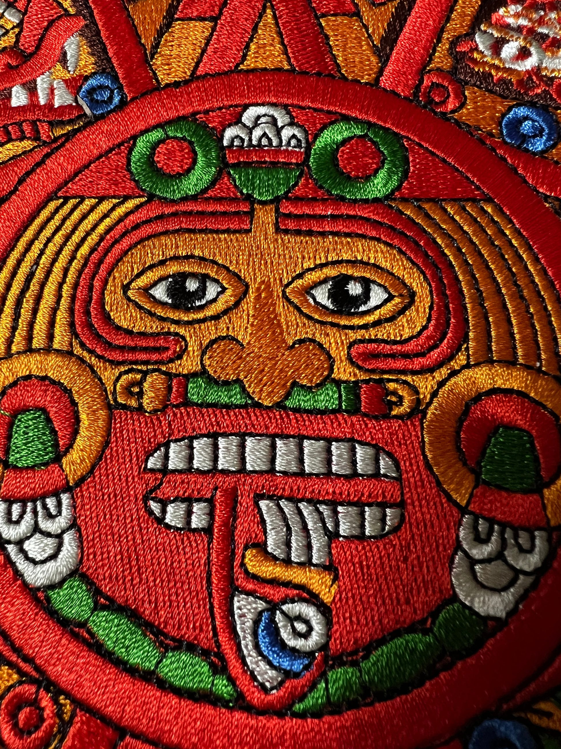 Large Back Patch color Aztec Calendar with Tonatiuh Sun God, 9", Patches, Iron-on, from Mexico (#8)