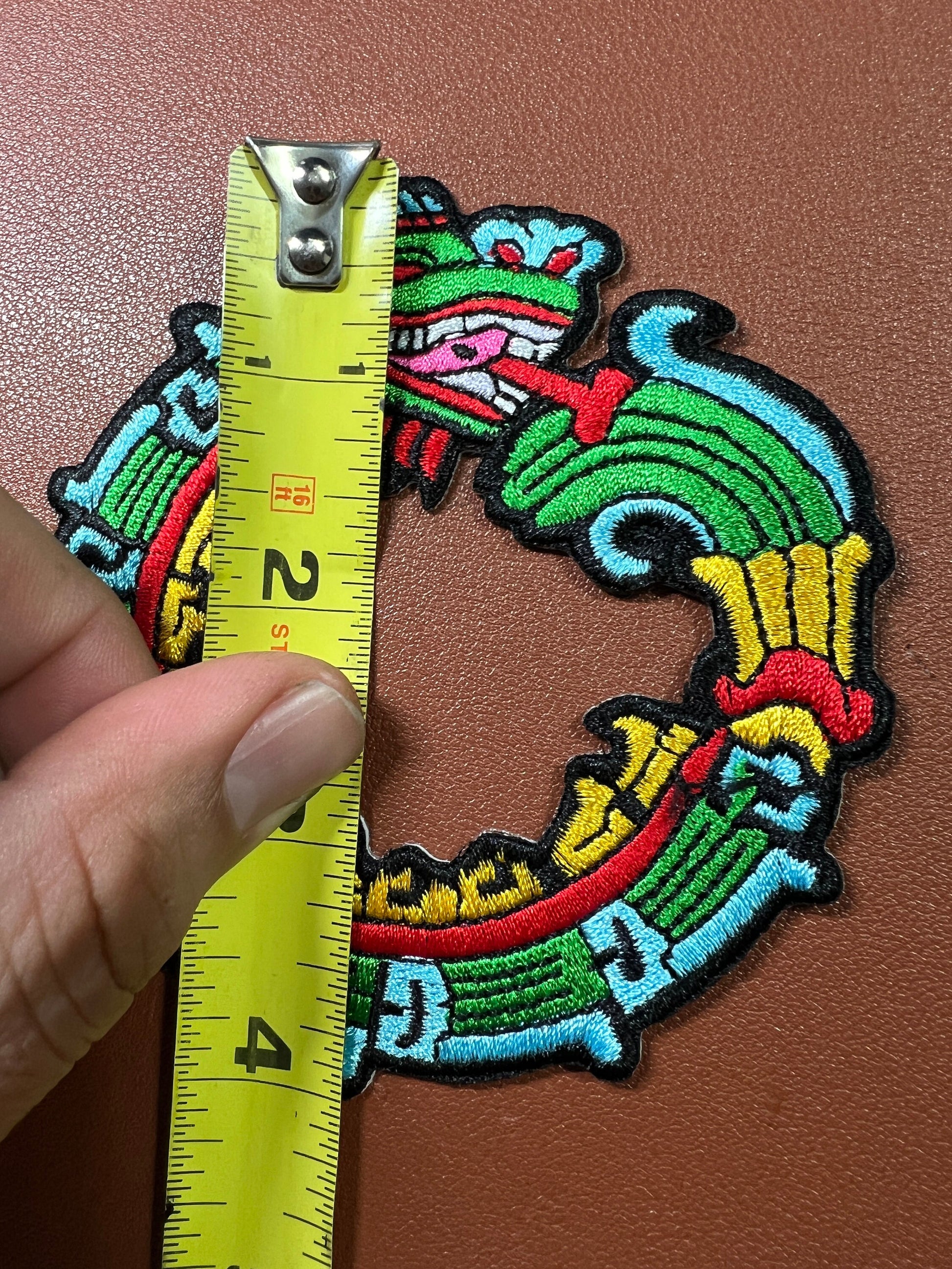 New Quetzalcoatl the Feathered Serpent Aztec God Patch, Cutout, Mexica, 4", for iron on patches (#6)