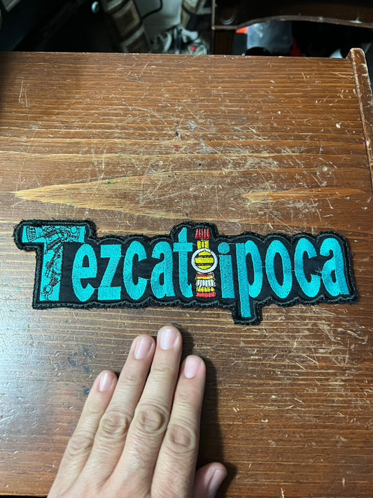 Written Letters Tezcatlipoca Patch, 9.5" x 3.25", Aztec God, Mexica, Iron-On Patches or Sew On (#6)