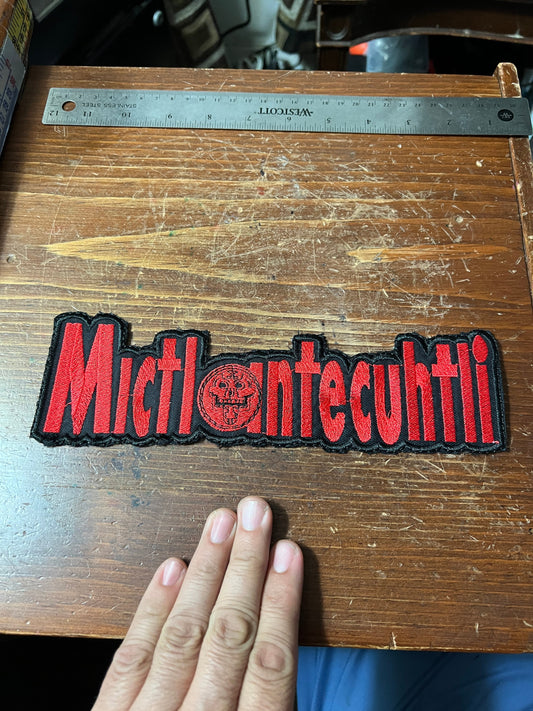 Written Letters Mictlantecuitli Patches, Skull, Death, Aztec patch, 9.5" long, Mexica, Ancient Mexican Pagan Gods