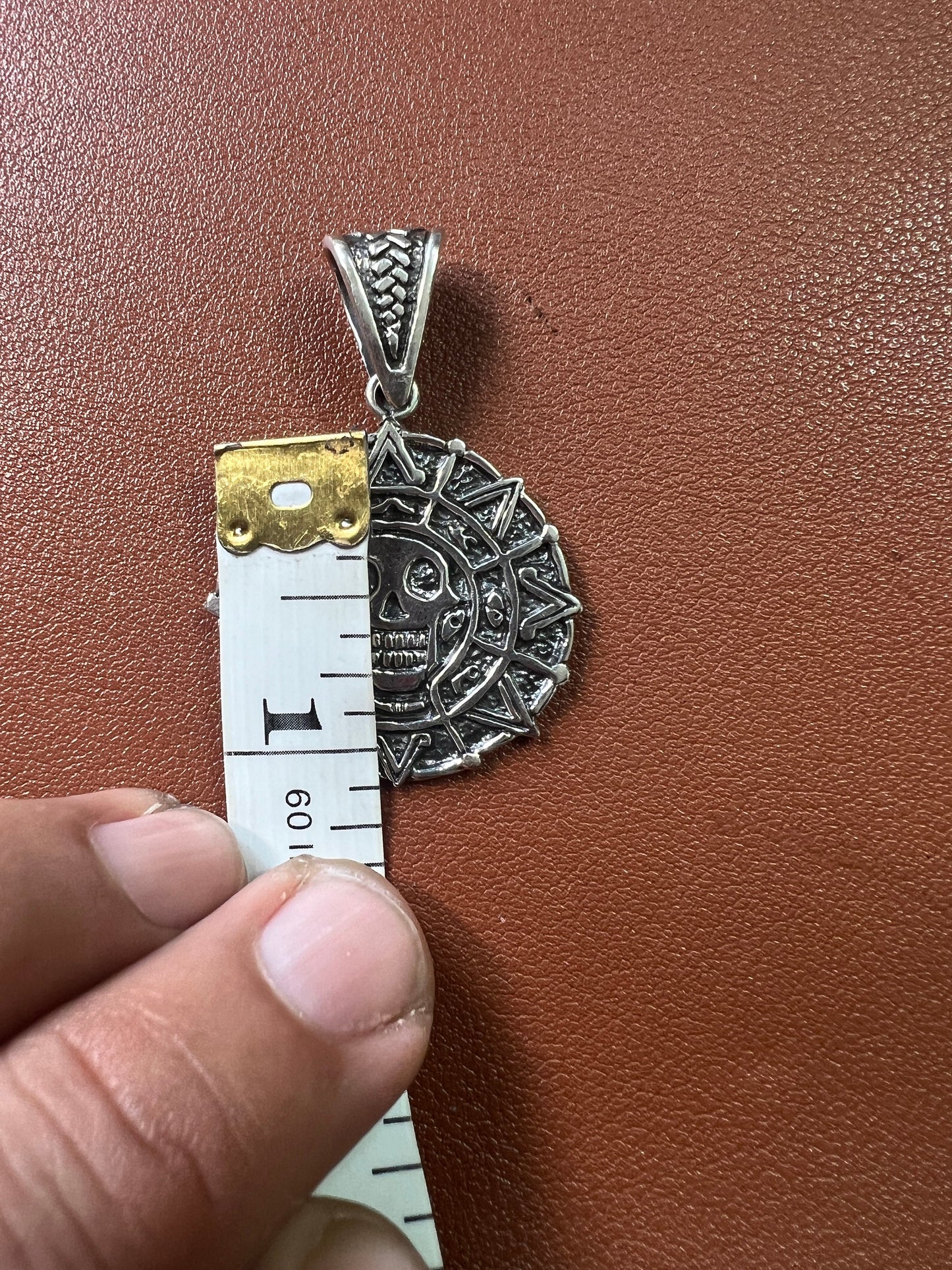 Sterling Silver Cortez Pirate Doubloons, Aztec Pendant 925, Double Sided Medallion, Tonatiuh Sun, Caribbean Pirates, Skull of Death (#11)