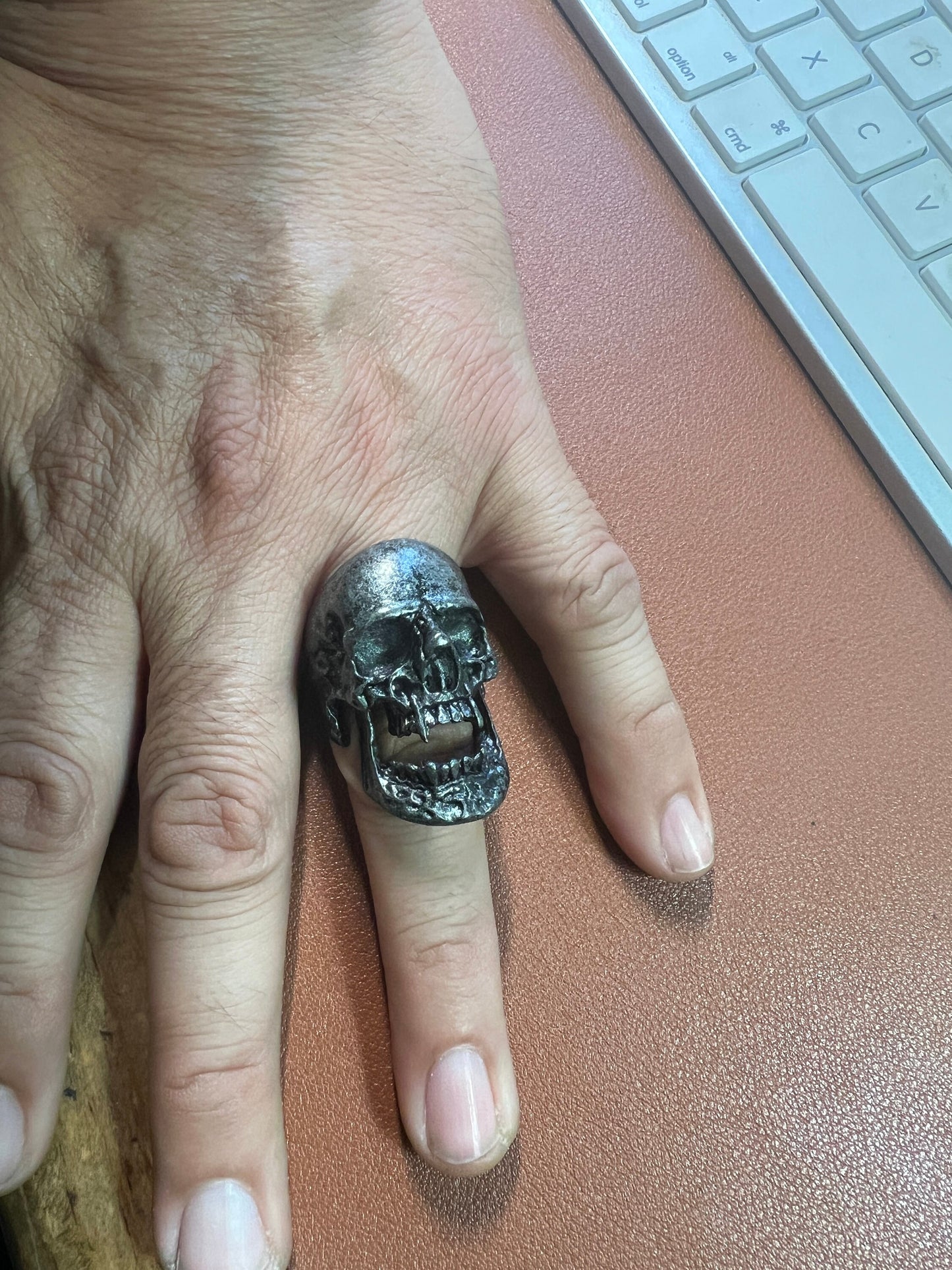 Skull with Fangs Ring, Old Vintage Style, Vampire, Men's Biker Rock Roll Gothic Punk Rings (#0)