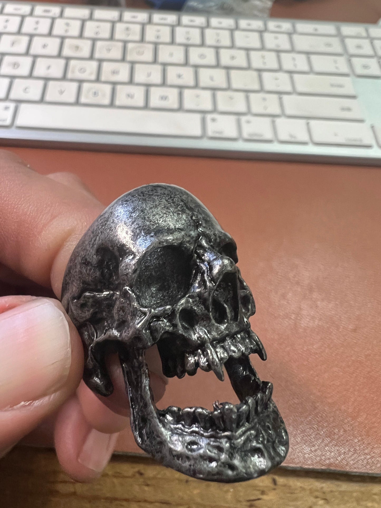 Skull with Fangs Ring, Old Vintage Style, Vampire, Men's Biker Rock Roll Gothic Punk Rings (#0)