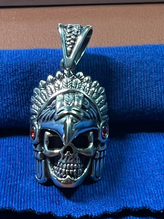 Eagle Warrior Pendant, Red Zirconia, Azteca, Maya, Sterling Silver, from Mexico 22.41 grams (#60)