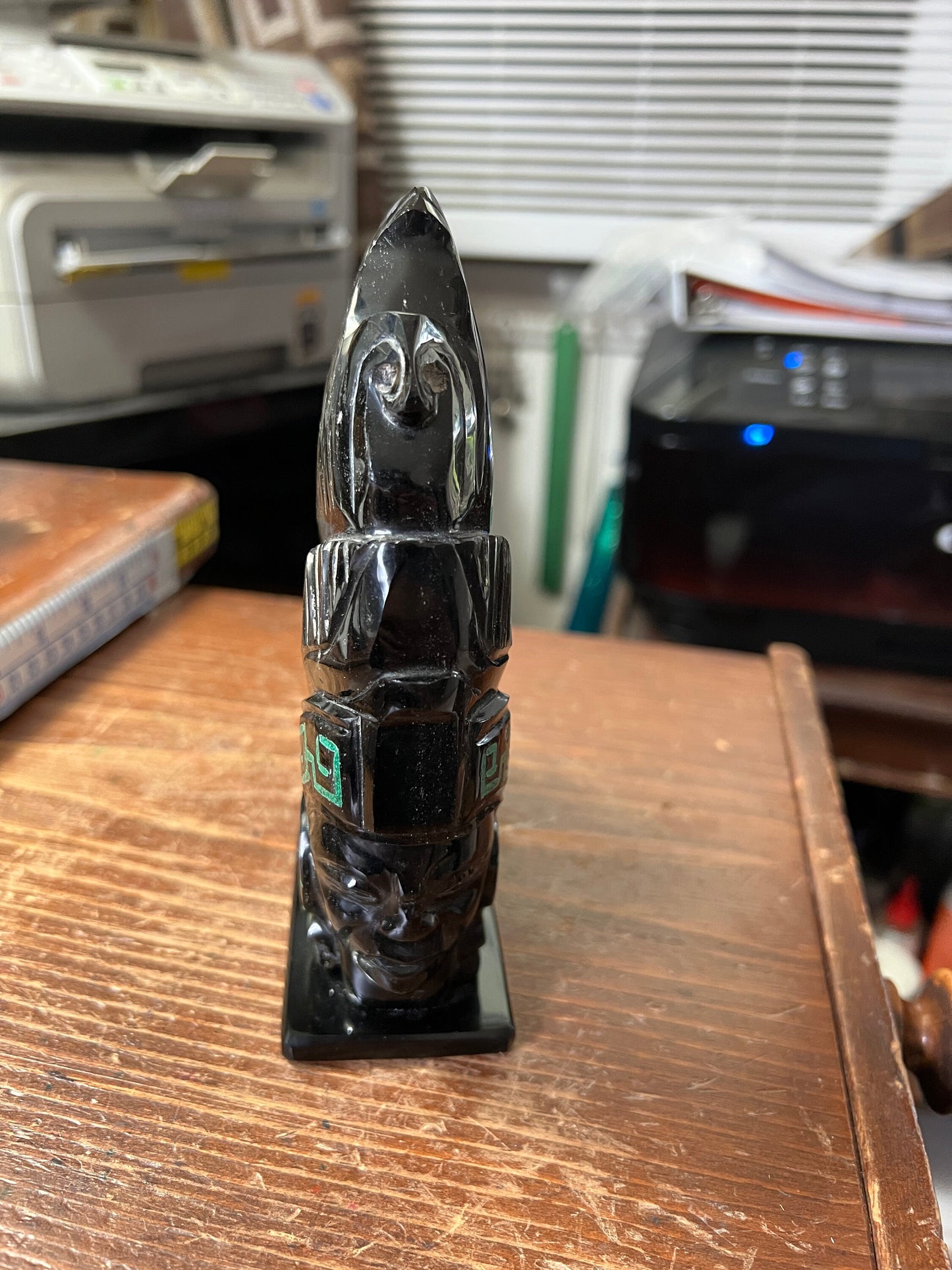 Gold Obsidian Aztec or Mayan Warrior Statue, Desk Paper Weight, Home Decor, Mexica