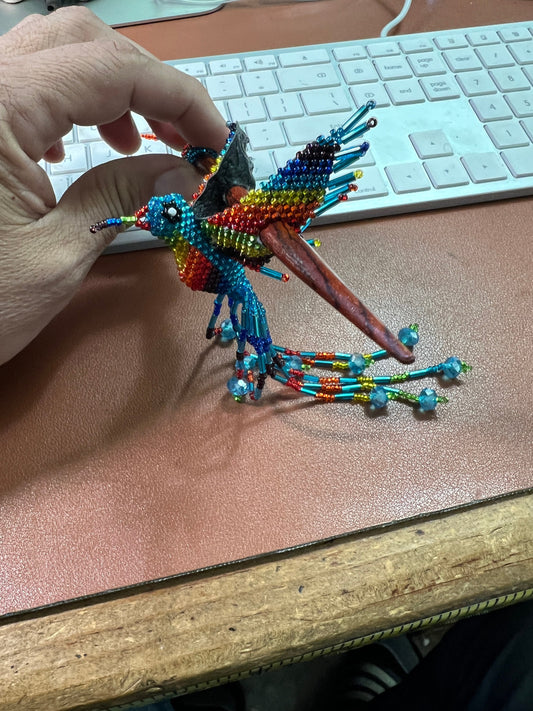 Huitzilopochtli Humming Bird Beaded Rainbow Hair Beret hand made by the Indigenous people of Mexico