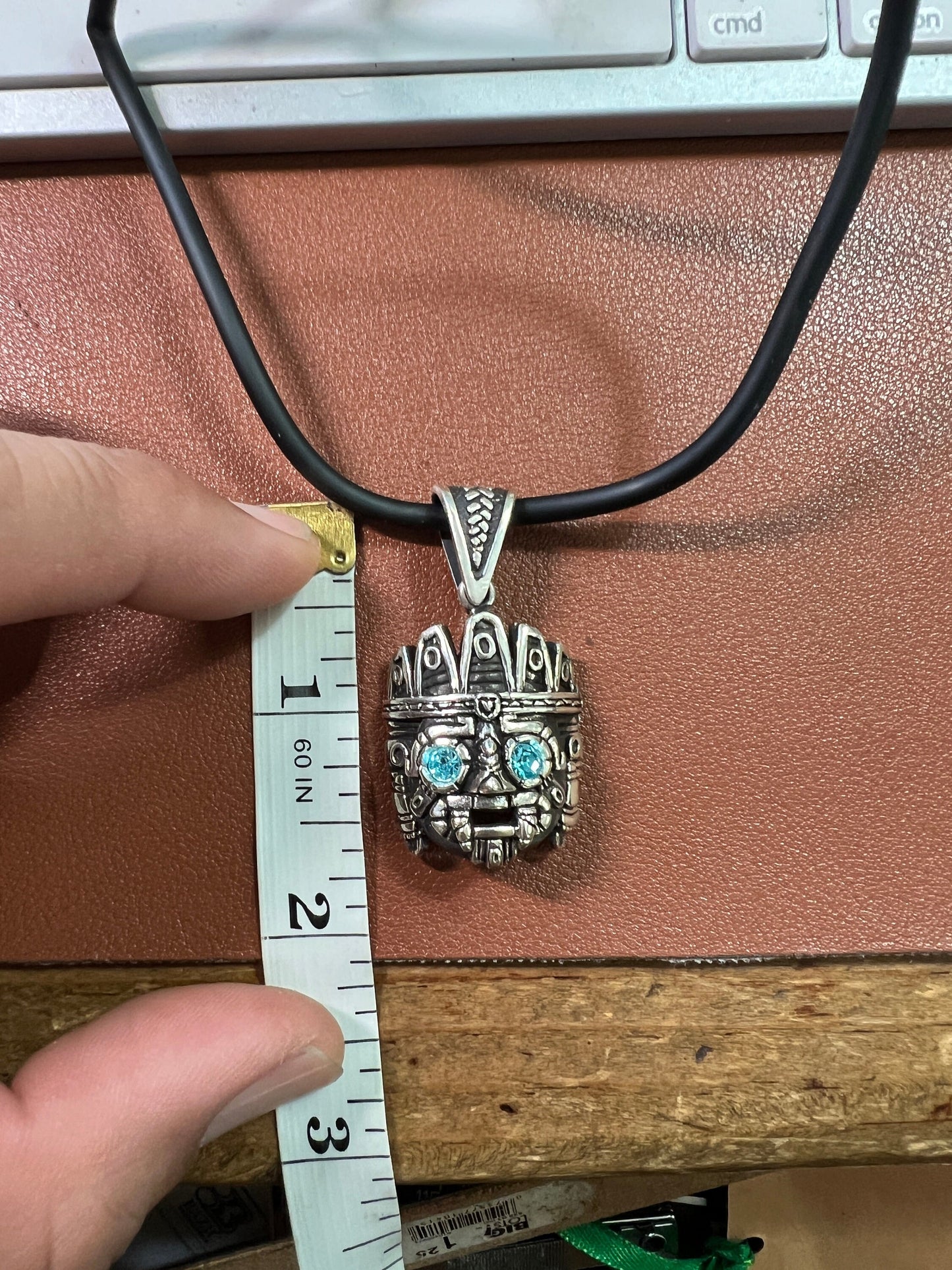 Tlaloc pendant Sterling Silver, Aztec Rain God, Blue Zirconia Eyes, Made Mexico (#6)