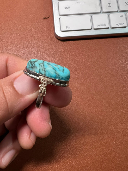Women&#39;s Sterling Silver 925 & 10K Gold Turquoise Ring, Vintage, Pre-Owned Size 7 1/4