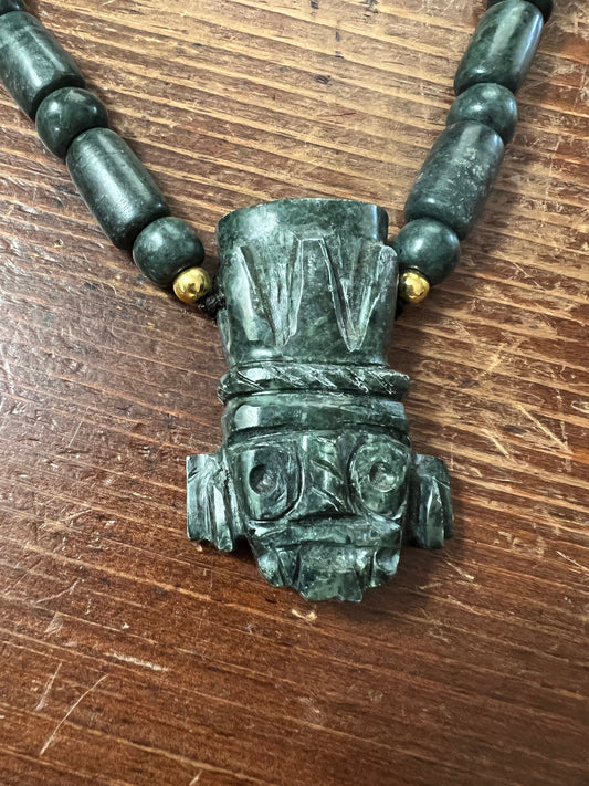 Tlaloc Jade Necklace Adjustable, Golden Spacers, Indigenous Necklaces, Aztec Rain God, Mexika, Mehxika, Mexico