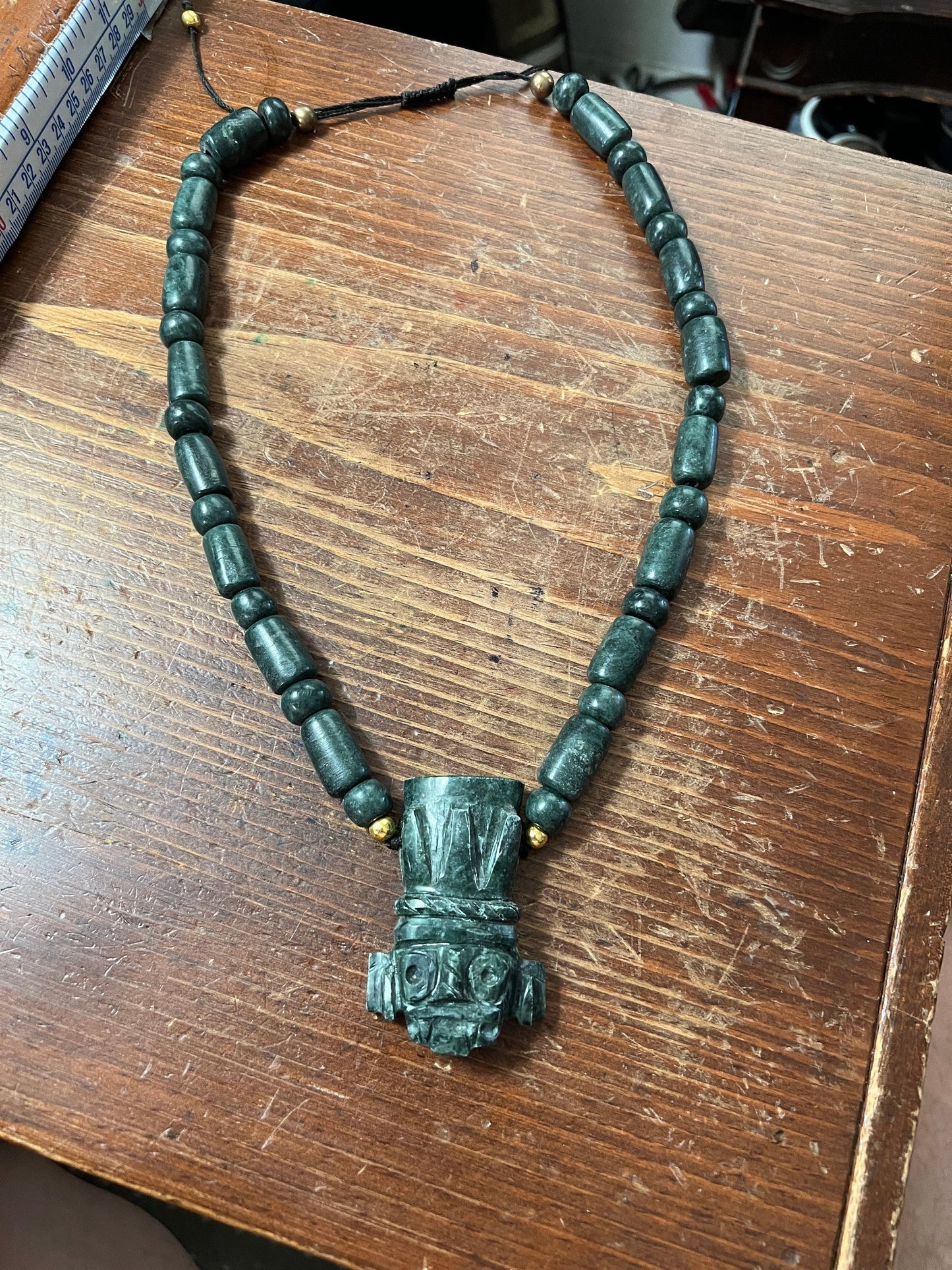 Tlaloc Jade Necklace Adjustable, Golden Spacers, Indigenous Necklaces, Aztec Rain God, Mexika, Mehxika, Mexico