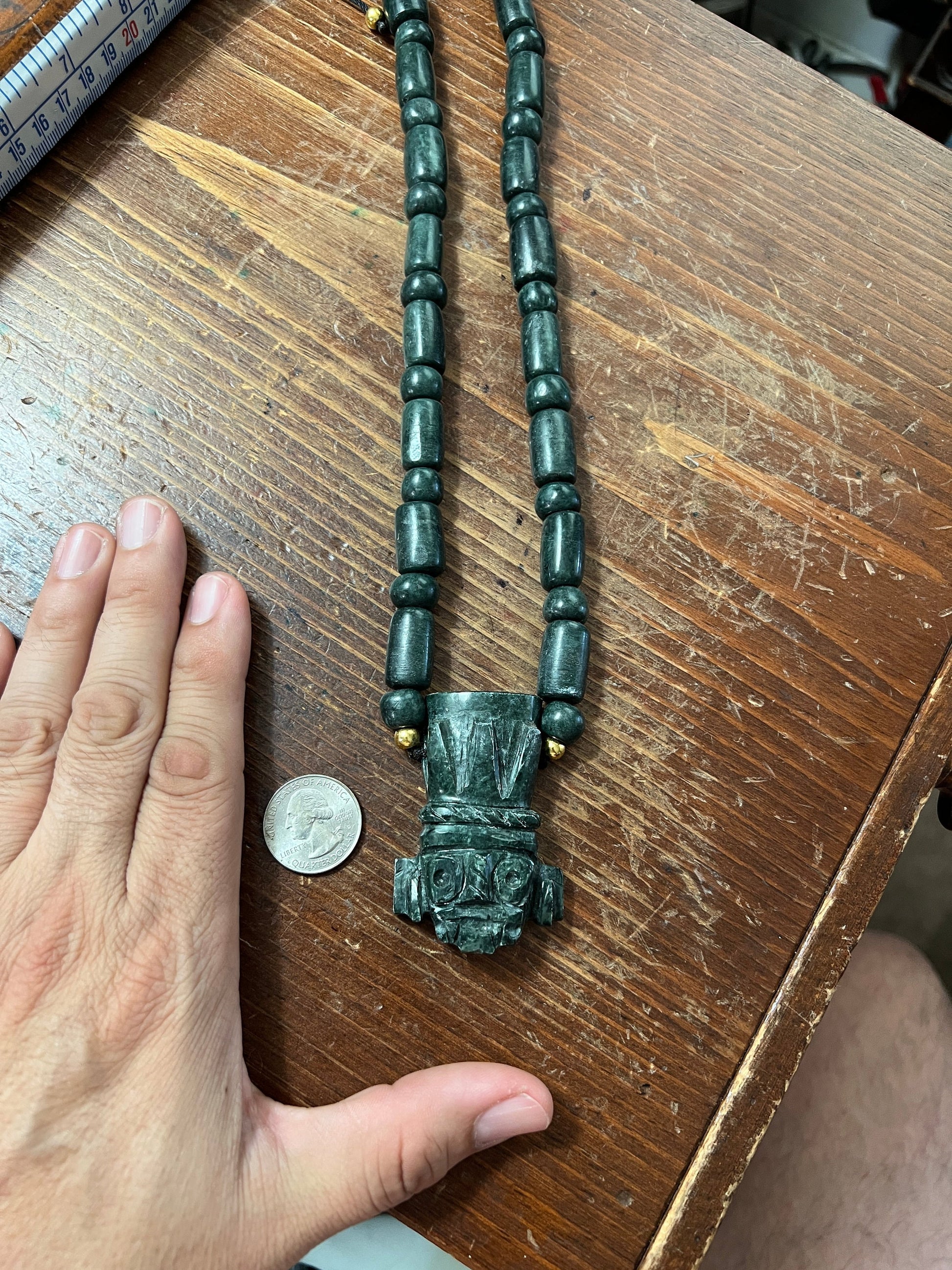 Tlaloc Jade Necklace Adjustable, Golden Spacers, Indigenous Necklaces, Aztec Rain God, Mexika, Mehxika, Mexico