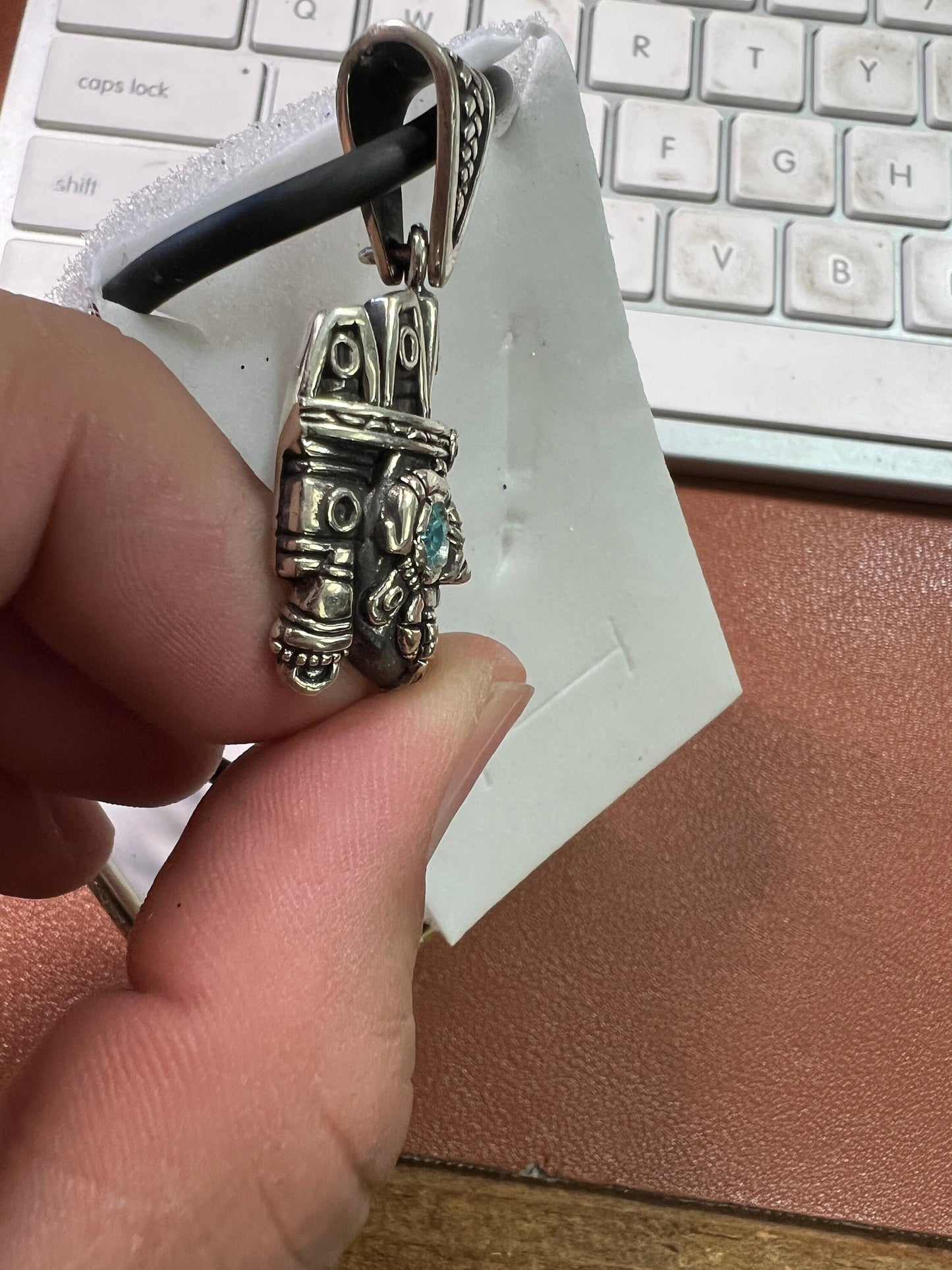 Tlaloc pendant Sterling Silver, Aztec Rain God, Blue Zirconia Eyes, Made Mexico (#6)