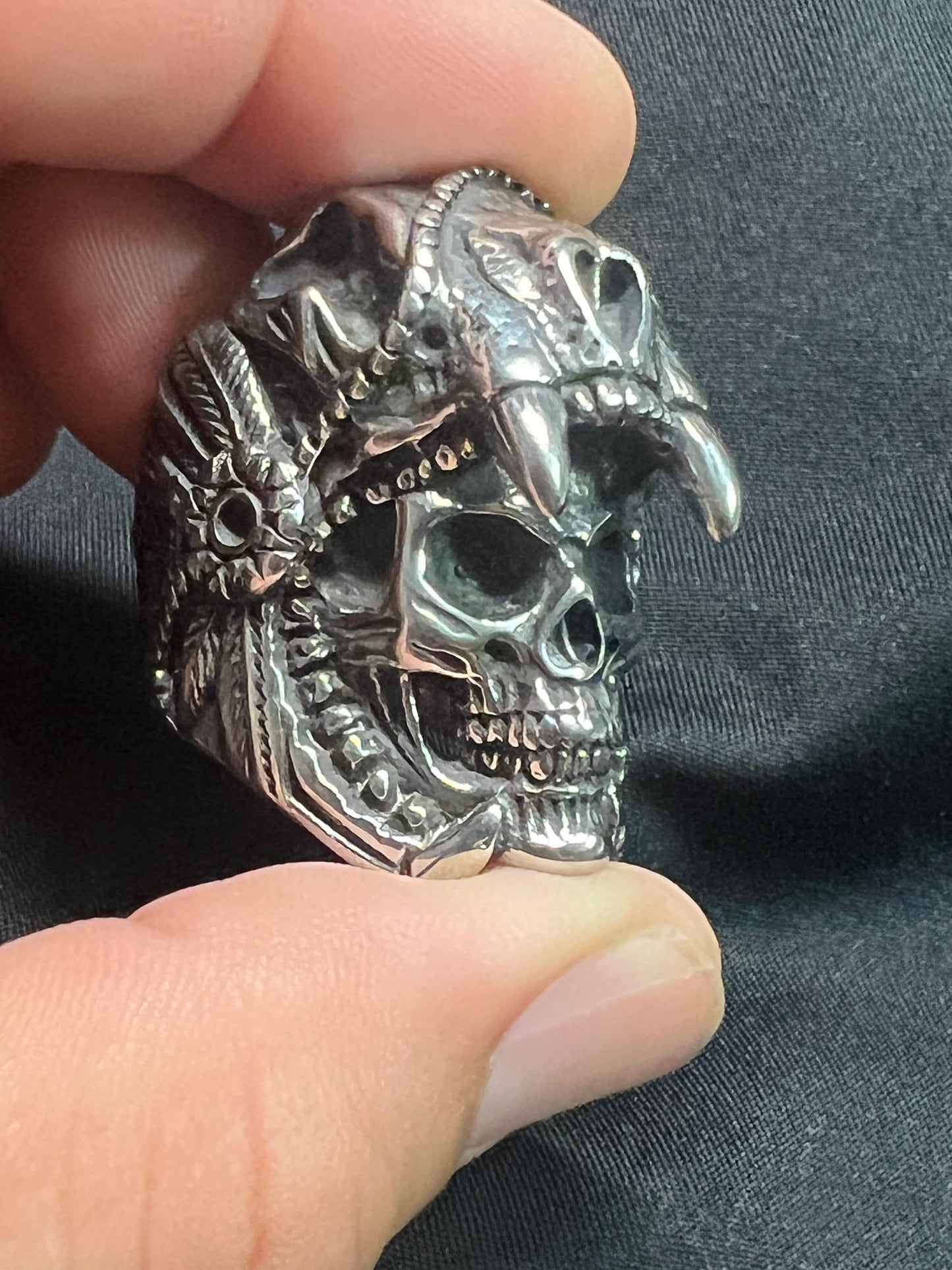 Aztec Jaguar Warrior Skull Ring, Metal Alloy, Mexica Rings, Indigenous Native American (#8)